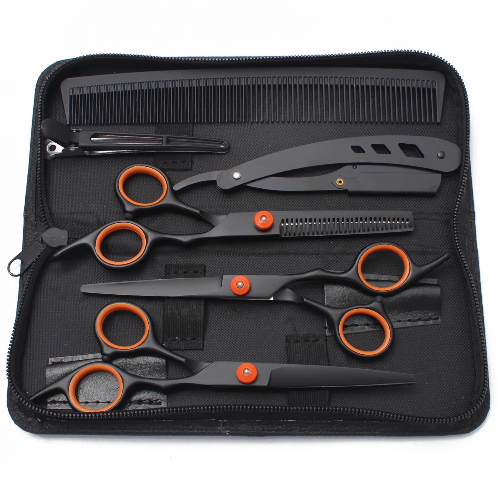 Hair Scissors JP Stainless Hairdressing Scissors 6" Haircut Set Black Thinning Shears Salon Haircut Scissors Razor Combs C1001