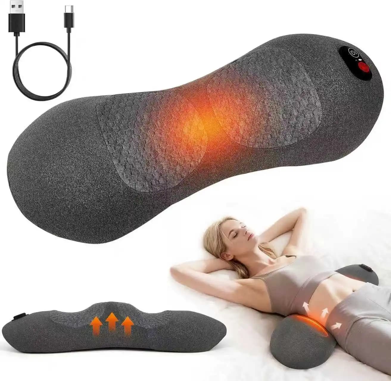 Cuscino 3 in 1 per Schiena e Vita, Supporto Lombare per Letto, Sollievo dal Dolore, Massaggio Elettrico Vibrante e Riscaldante