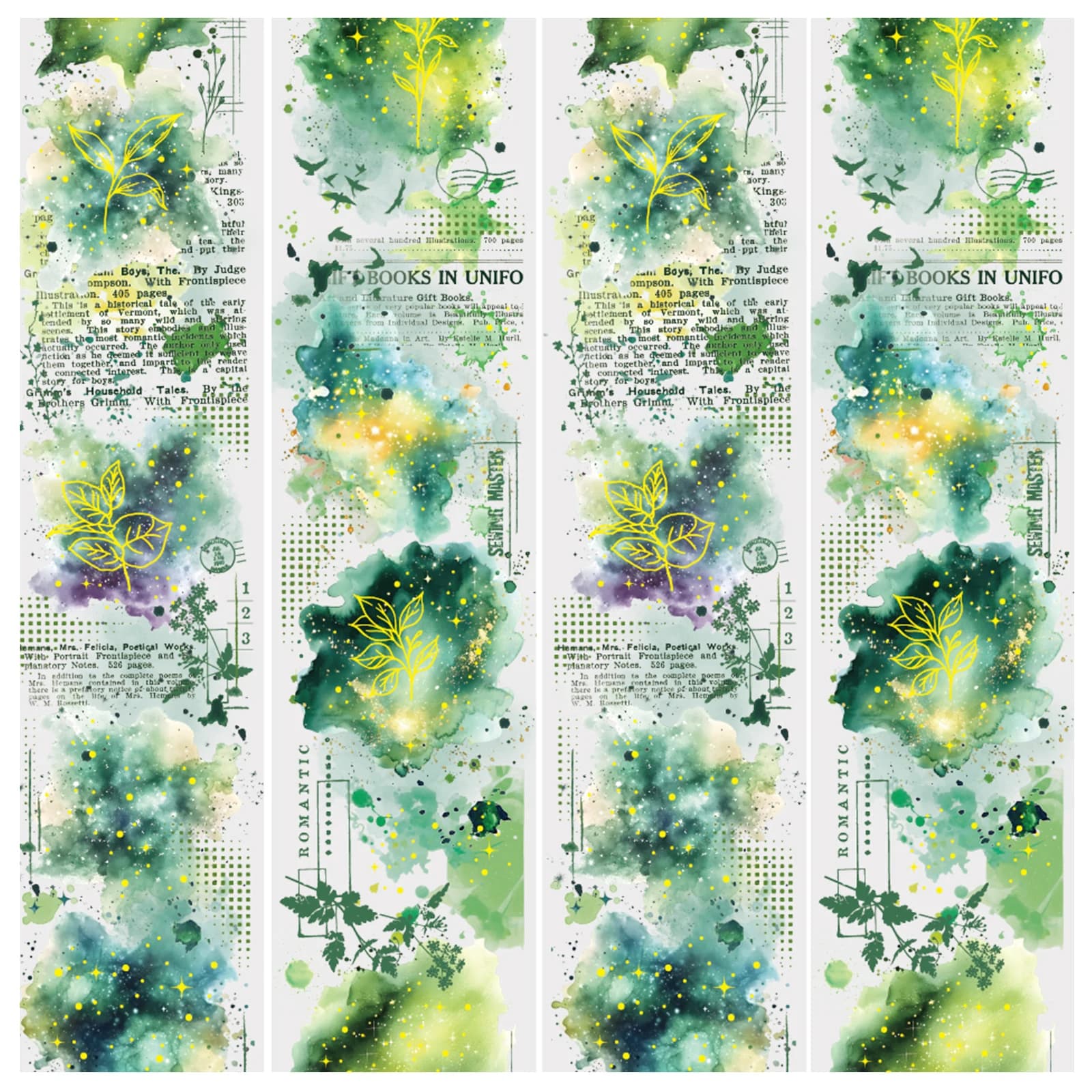 Etori Life 1 Piece 40Mm*2M Green and Blue Washi Tape with Forest-Themed Green Tones, Ink Splashes, Branches, Leaves, and English Newspaper Design, Suitable for School Supplies, Notebooks, Suitcases, Diaries, Room Decoration, Pencil Cases and Holders, Envelopes, Bumpers, Helmets, Scrapbook Supplies, Office Decoration Supplies, Artistic Aesthetics, Back-To-School Season, Return-To-School Stickers, Cycling Decals