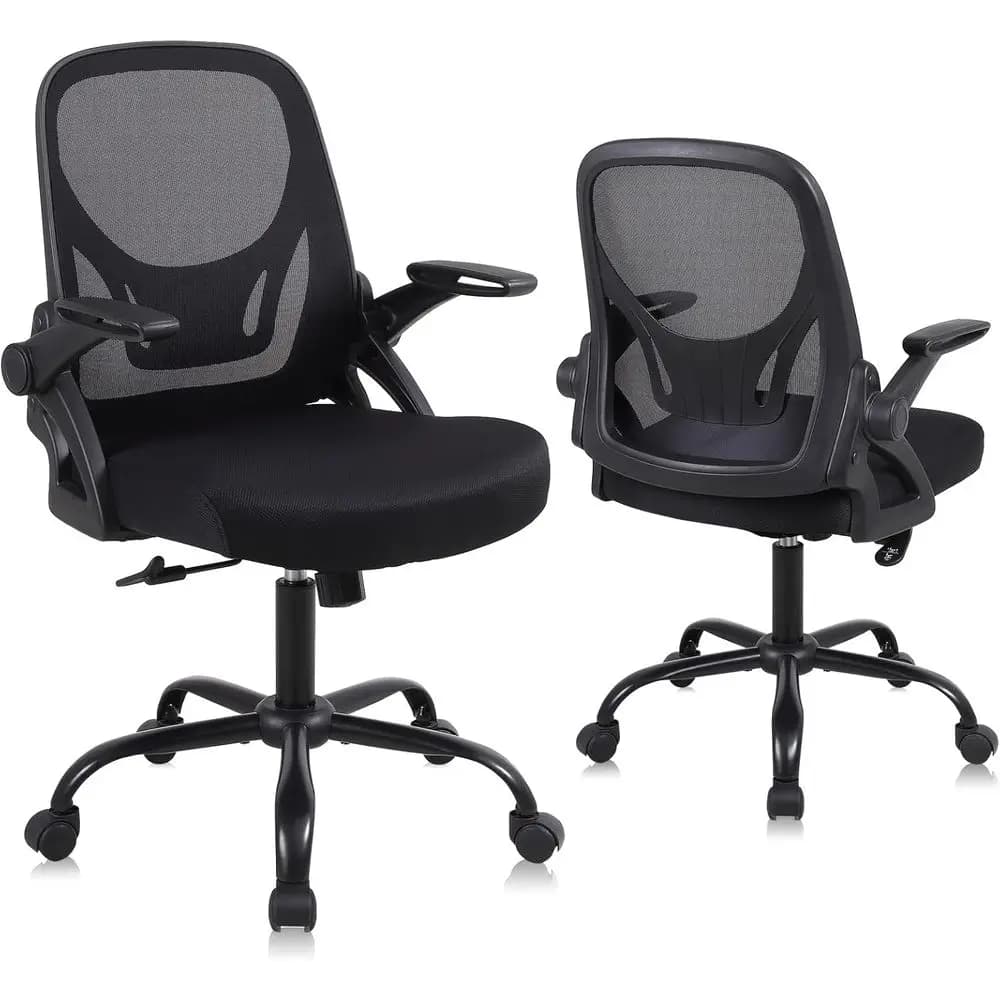 Sedia da ufficio ergonomica in rete con altezza regolabile, girevole, con cuscino, braccioli e supporto lombare, nera