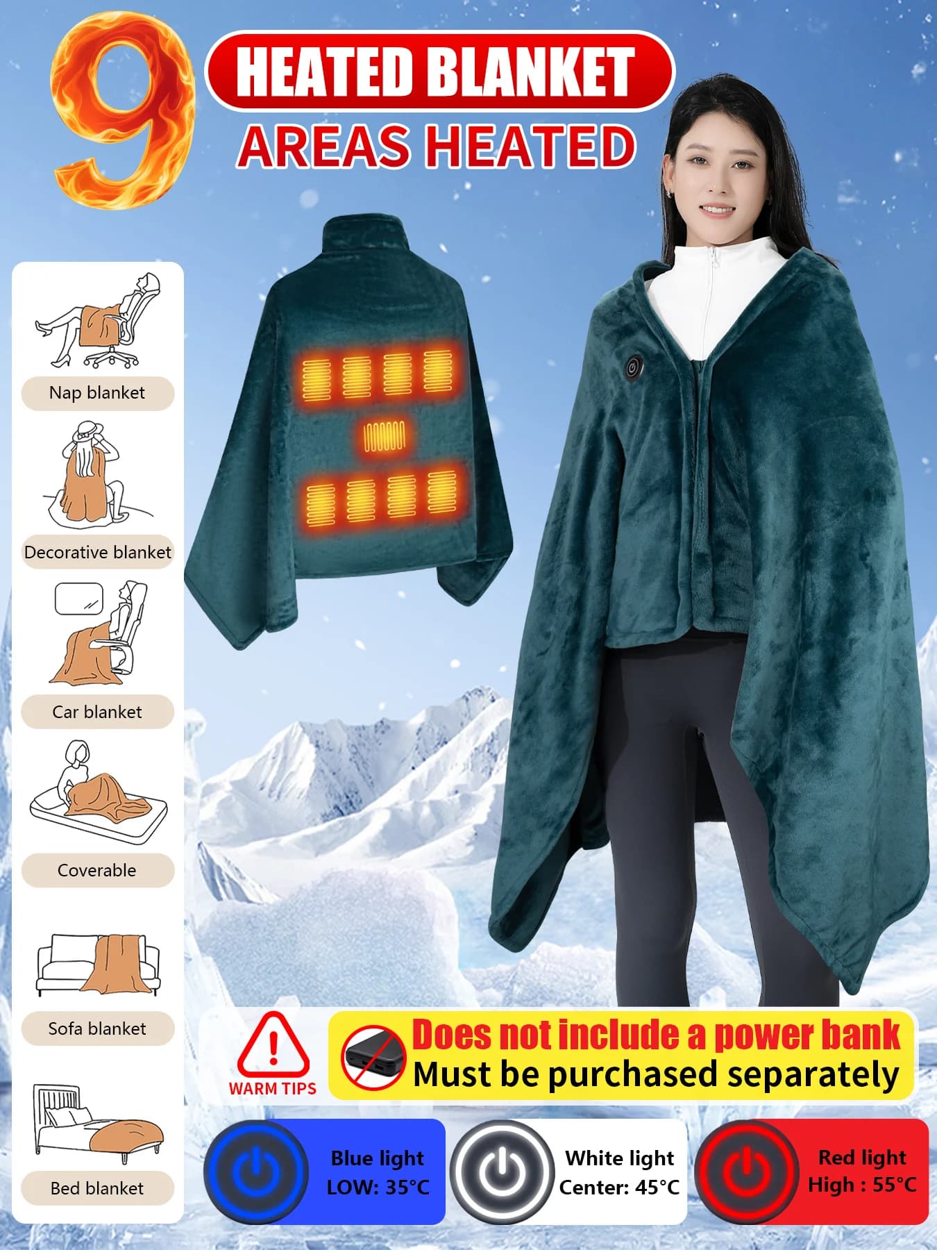 Coperta riscaldata elettrica, coperta riscaldata tramite USB, scialle riscaldante caldo per persona singola, coperta elettrica indossabile