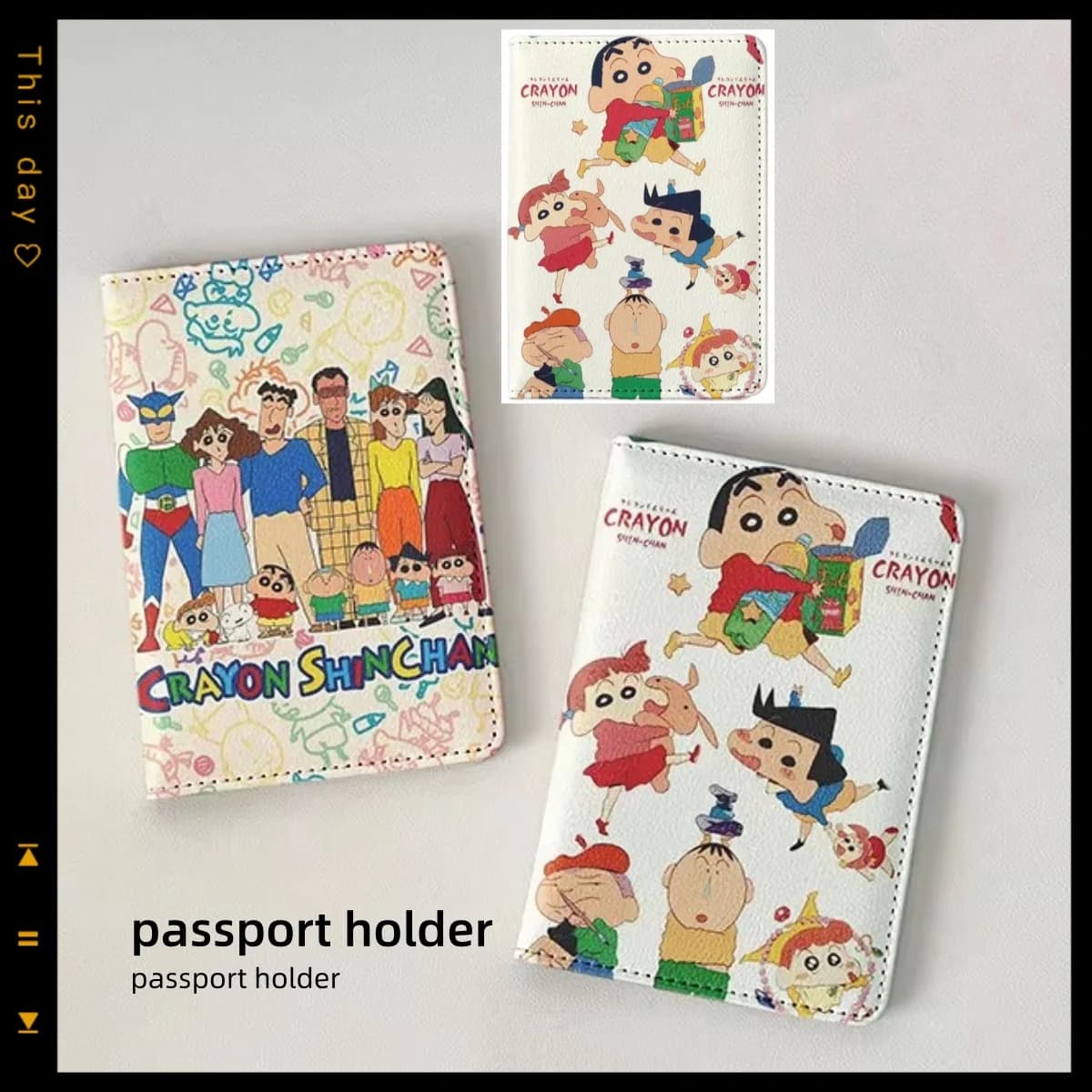 Crayon Shin-chan Porta passaporto periferico Borsa per documenti Custodia protettiva Porta carte multifunzionale Porta carte di archiviazione da viaggio