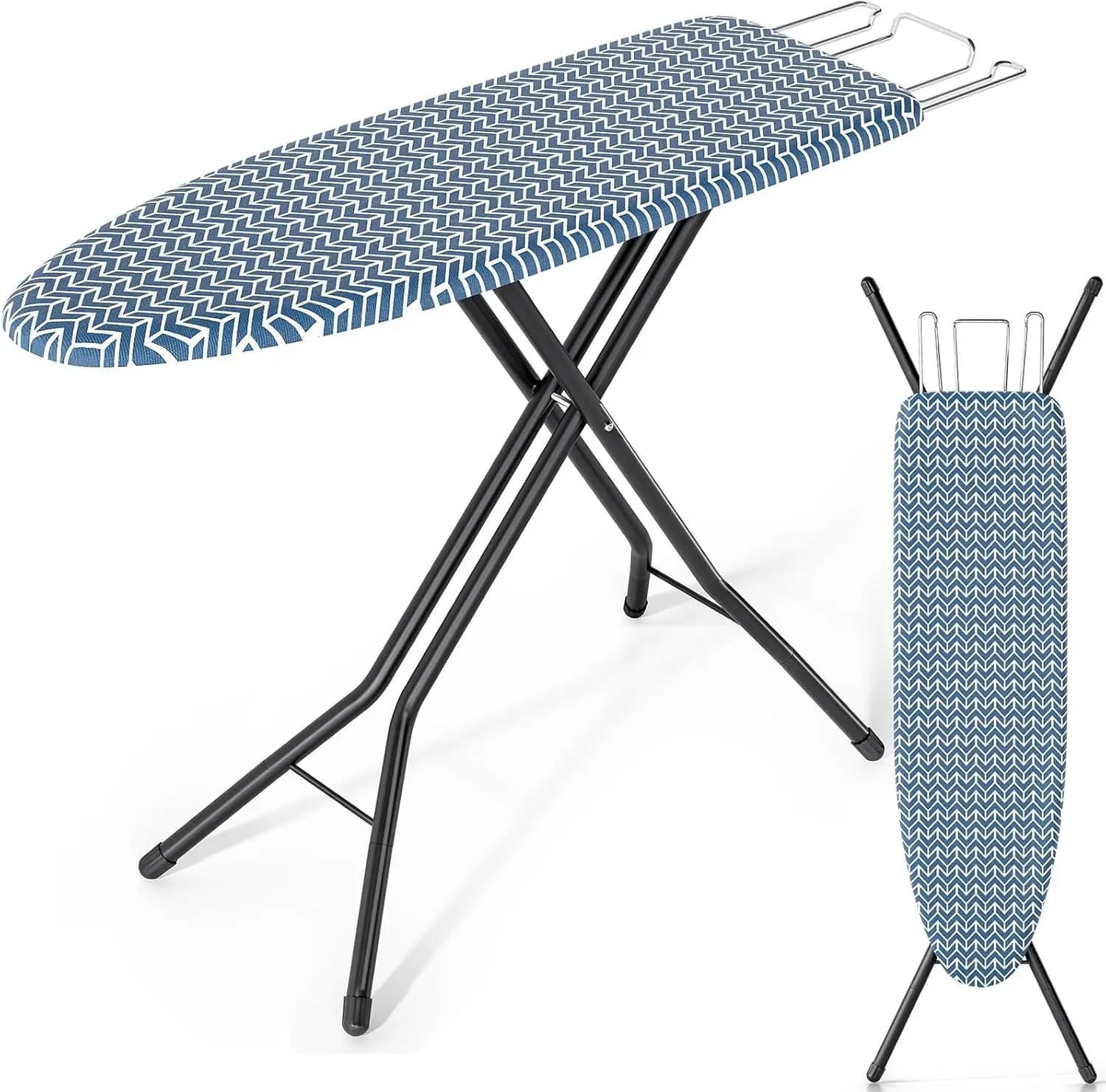Asse da Stiro Pieghevole con Altezza Regolabile, Gambe in Metallo Resistente e Rivestimento Spesso, 43x13 Pollici Blu