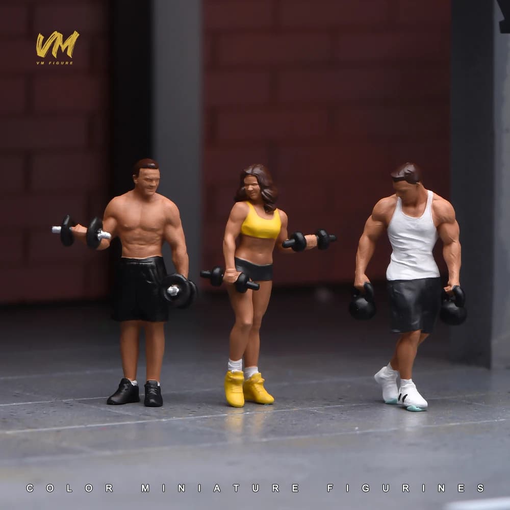 Painted Miniature 1/87 1/64 1/43 1/24 1/18 Fitness Couple Exercise Weight Kettlebell Youth Female Male Figure 3D Print Mini Doll