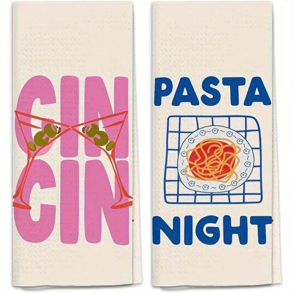 Asciugamano da Cucina Cin Cin Pasta Night, Stampa Unica, Divertente, Elegante, Durevole, Decorativo, per Casa, Cucina, Sala da Pranzo, Decorazione in Stile Italiano