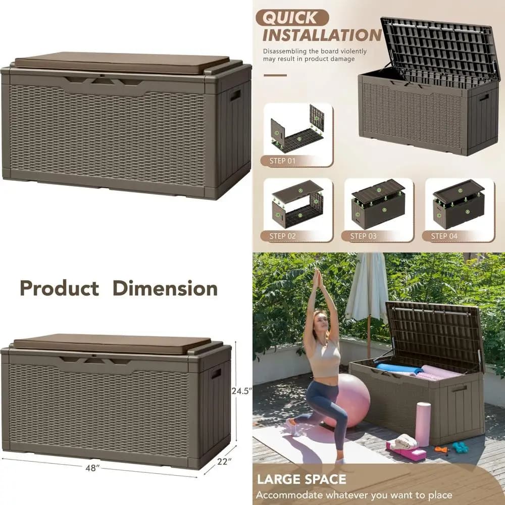 100 Gallon Waterproof Exterior with Cushion, Panca Blockable for Patio Furniture and Garden Tools (Marrone)