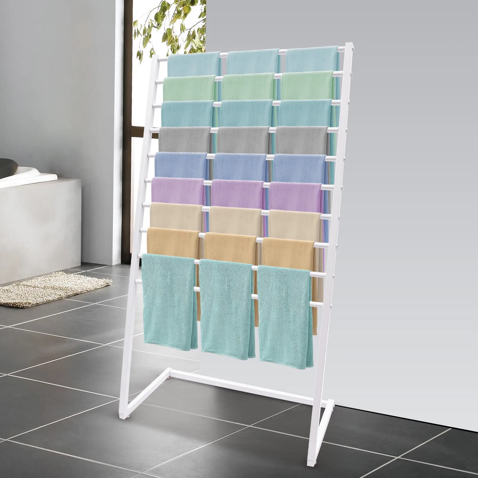10 Level Metal Scarve Display Stand, Towels Round Dresses, Organizer for Ties and Scarves for Clothing Shops