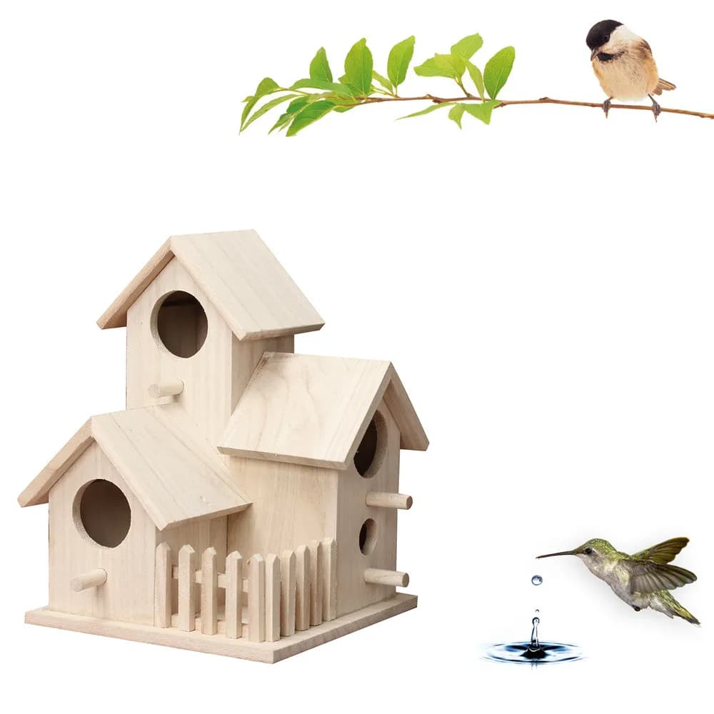 Mini gabbia per uccelli in legno da appendere all'aperto, scatola per casetta per uccelli da giardino, decorazione per il cortile della casa, prodotti per uccelli, nido per pappagalli in legno