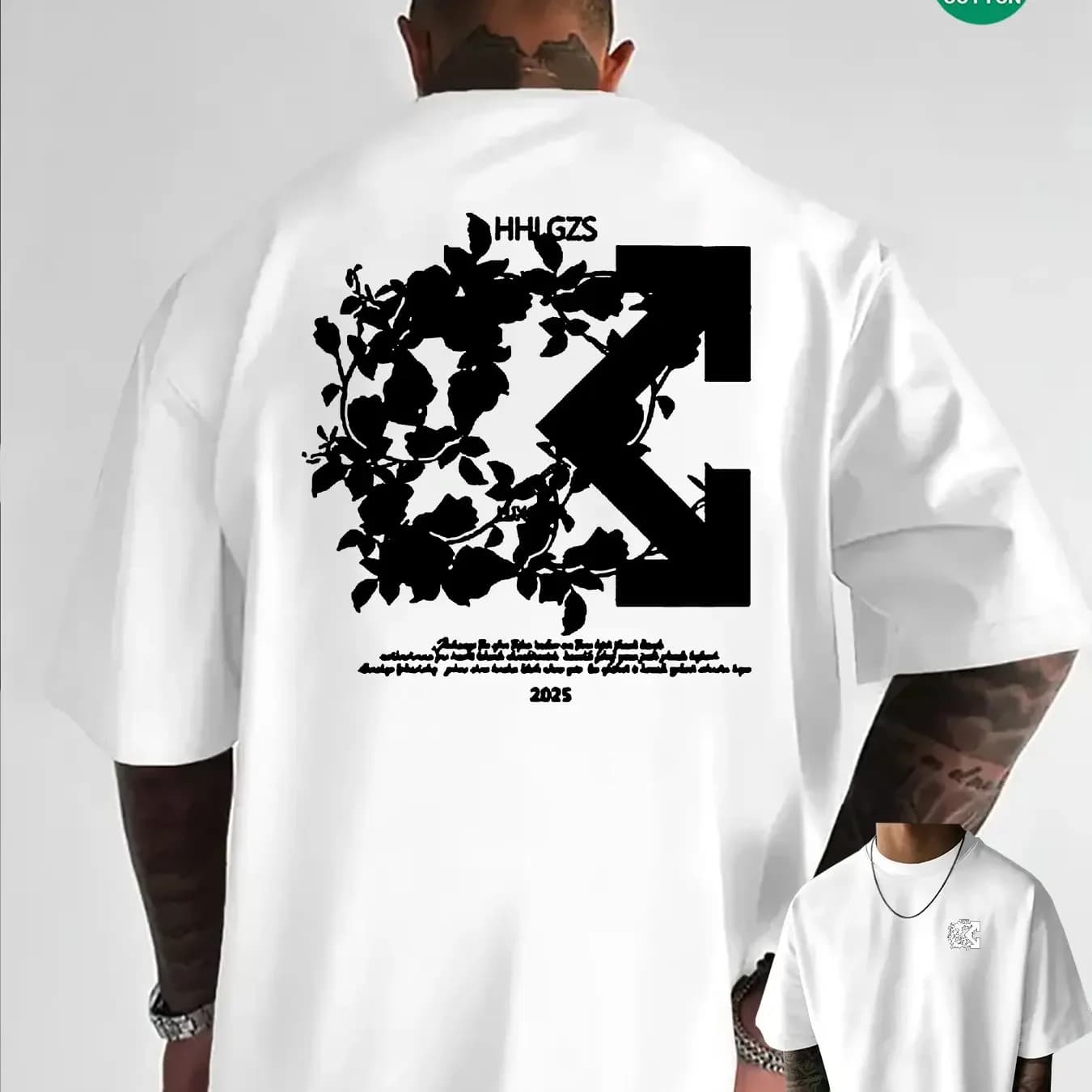 Men's Floral Arrow Graphic T-Shirt 100% Cotton Hot Sale Oversized Tee Breathable Casual Streetwear Tops