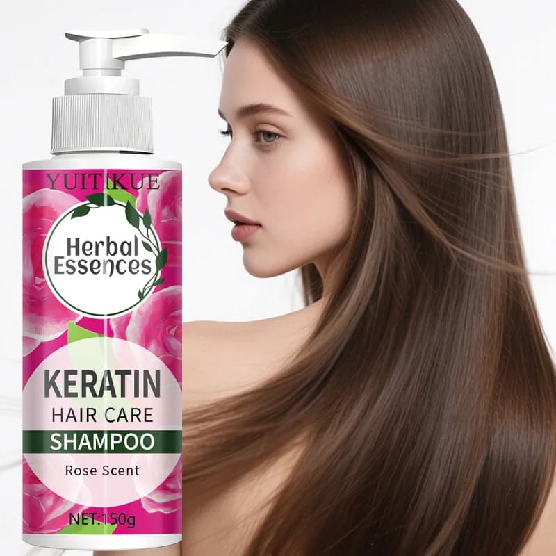 Keratin shampoo with light pink scent, nutrient, oil control and hair repairer.