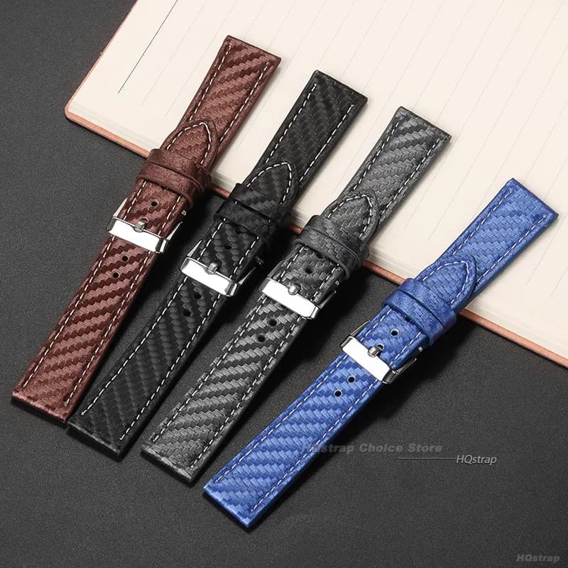 Cinturini in Pelle e Fibra di Carbonio, Sostitutivi per Orologi, 18mm 20mm 22mm 24mm, Accessorio Morbido per Uomo e Donna