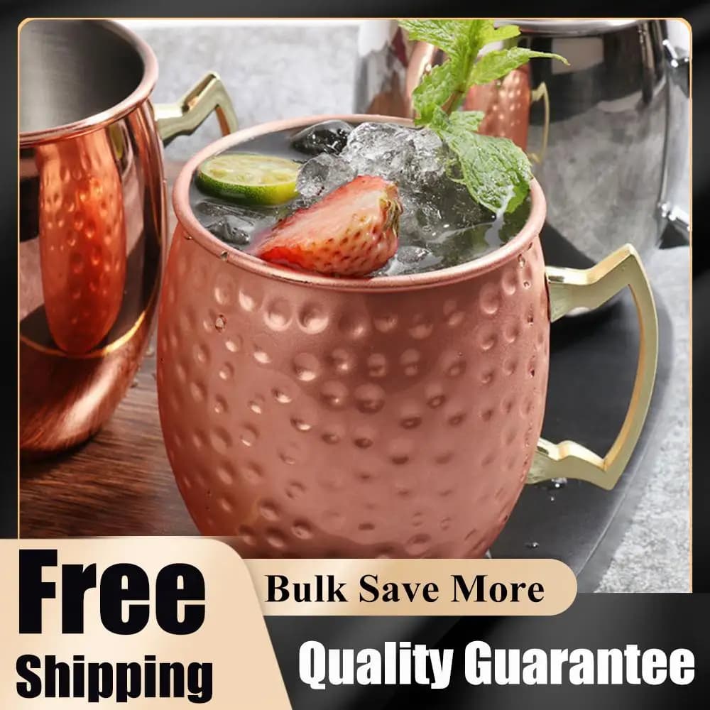 Tazza Moscow Mule in Acciaio Inox con Manico, Bicchiere per Birra Placcato in Rame per Bevande Fredde, Birra, Vino, Bar, Feste, Regali