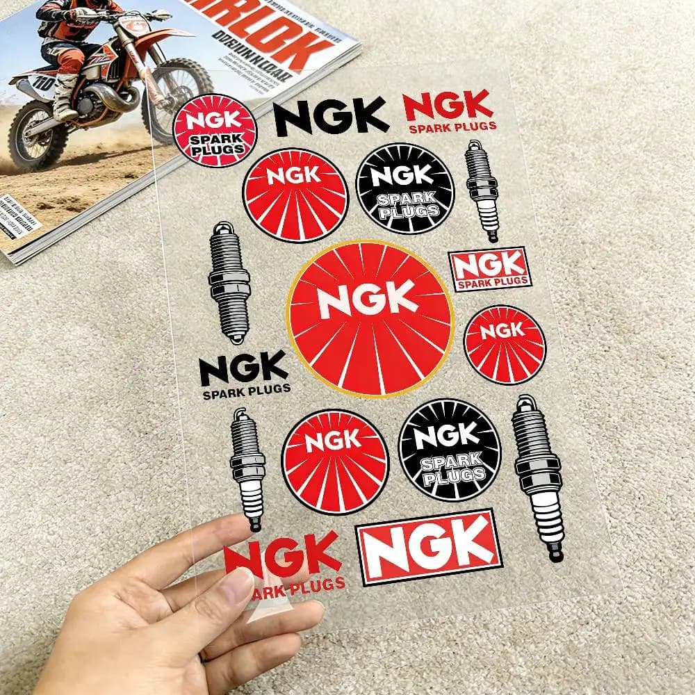 Wall decal Reflective NGK for Moto, Decalcomanie Waterproof Vinyl for Motorcycle Helmet, Tank Fuel and Bike