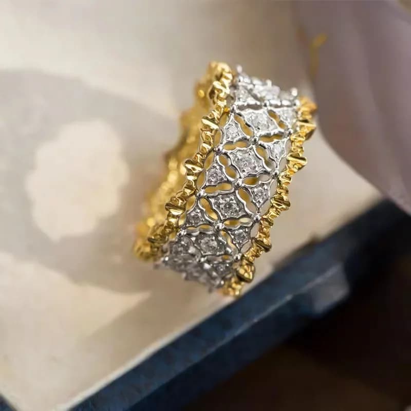 Anello Nuziale Bicolore Stile Palazzo 2026, Design Lusso Leggero, Gioielli Accessori Banchetto di Alta Gamma, Vendita all'Ingrosso