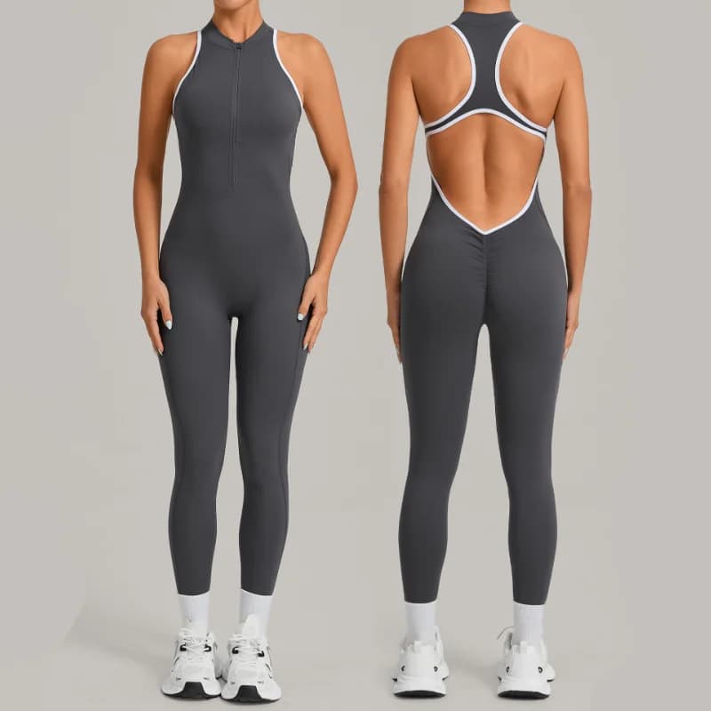 Tuta intera da yoga senza cuciture con cerniera, set sportivo da donna, leggings fitness modellanti, body intero da palestra