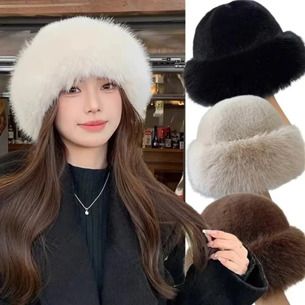 Copricapo di moda soffice pelliccia cappello invernale cappello da pescatore tinta unita freddo antivento addensare berretto Panama regali di Natale