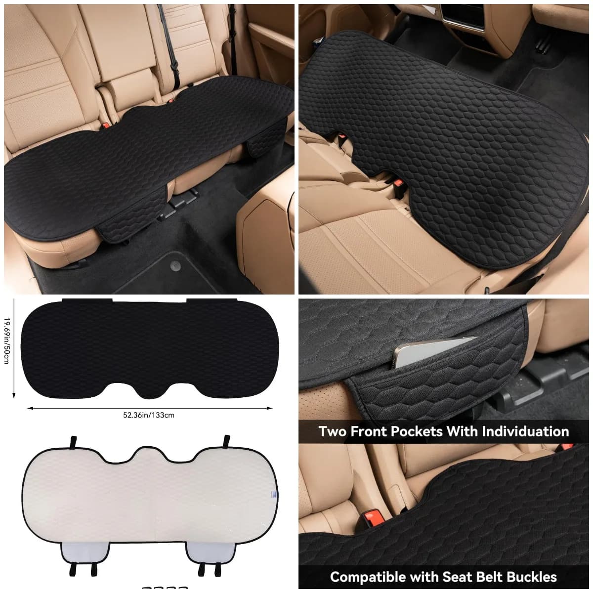 Rear cover for linen cars, non-slip with pockets, breathable linen protection for most vehicles (black, 1 piece)
