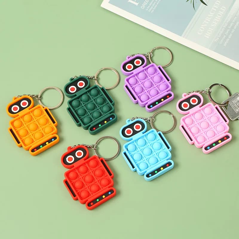 Robot Fidget Portachiavi Dito Push Bubble Portachiavi in silicone Giocattoli di decompressione per adulti Piccolo ciondolo Giocattoli per bambini
