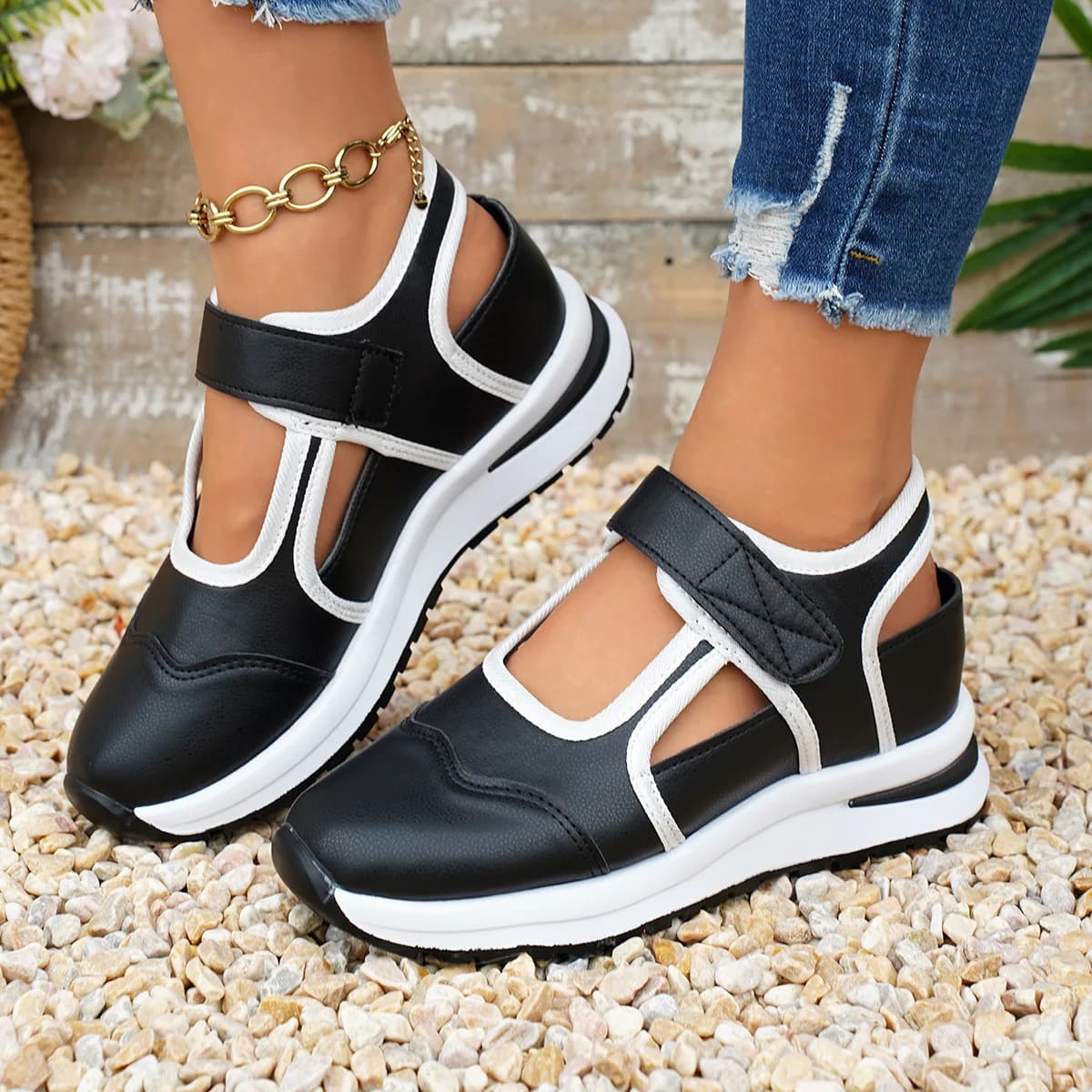 Platform Women Out Sneaker Sandals Velcro Strap Thick Sole Height Shoes Breathable Casual Beach Walking Summer Ladies Footwear