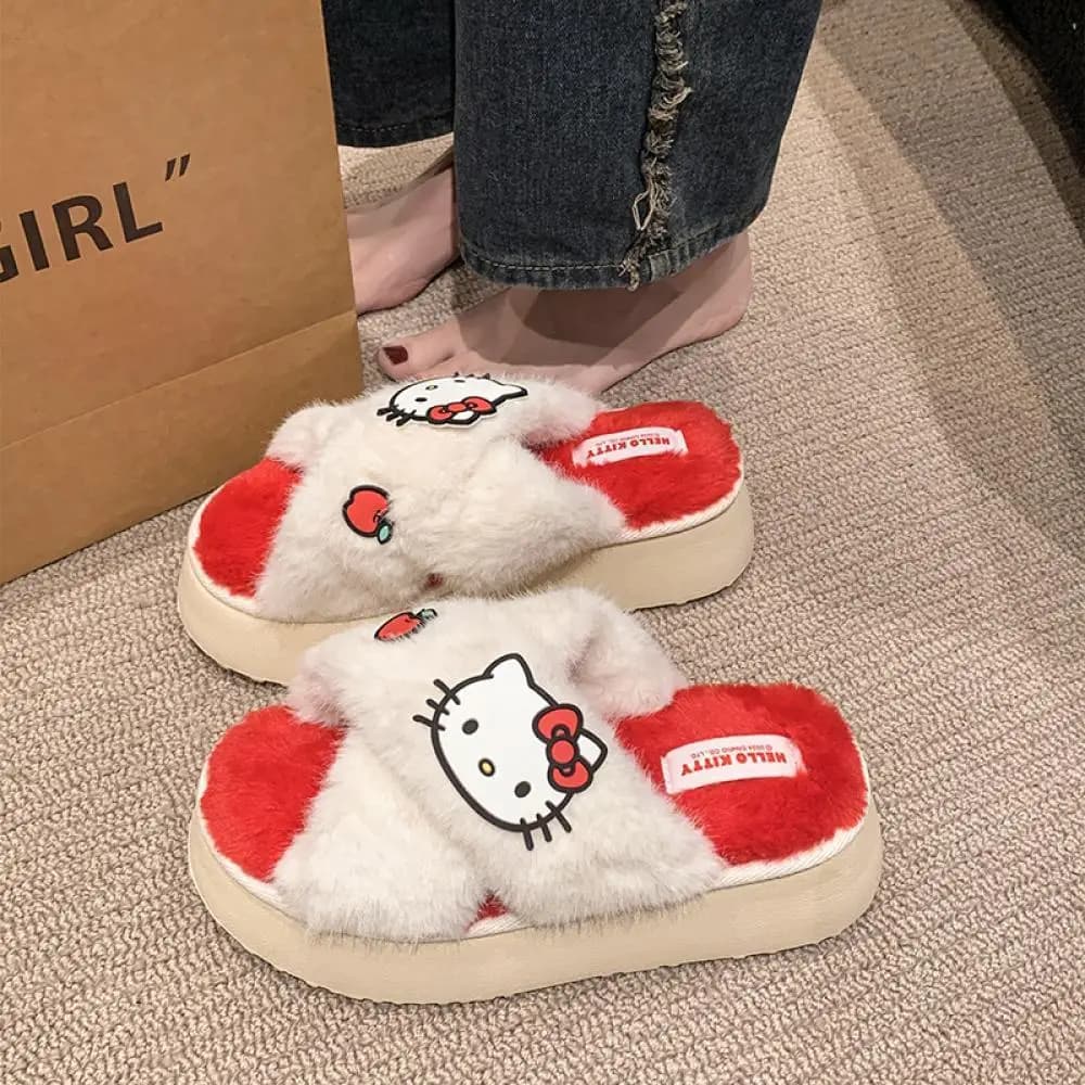 Pantofole Invernali in Peluche Anime Hello Kitty, My Melody, Kuromi Sanrio, Kawaii Cartoon, Carine e Spesse, Regalo Festivo