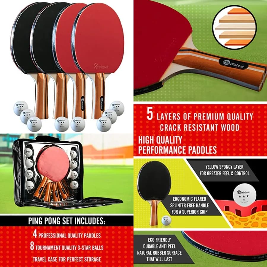 Set di Racchette da Ping Pong - Set Portatile di Racchette da Tennis da Tavolo con Custodia Professionale e Palline da Ping Pong - Premium Ta