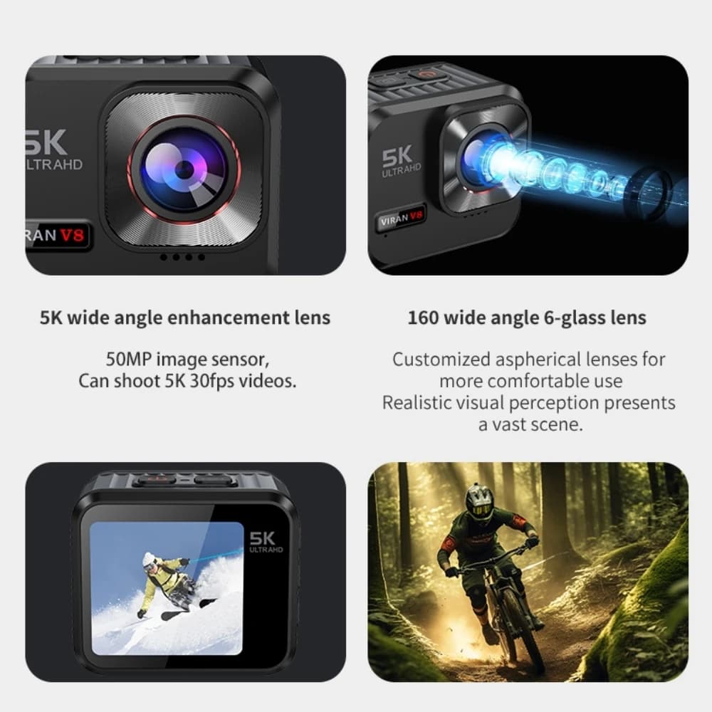 Action Camera 5K30fps with Touch Screen, EIS, Waterproof up to 30M, Zoom, WIFI and remote control