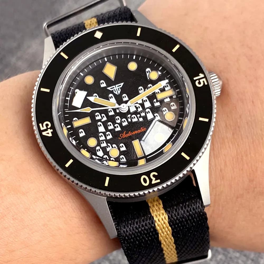 Tandorio NUOVO 50 Fathoms Orologio automatico da uomo Quadrante fantasma luminoso NH35A Movt 200m Impermeabile Bolla Vetro zaffiro sabbiato