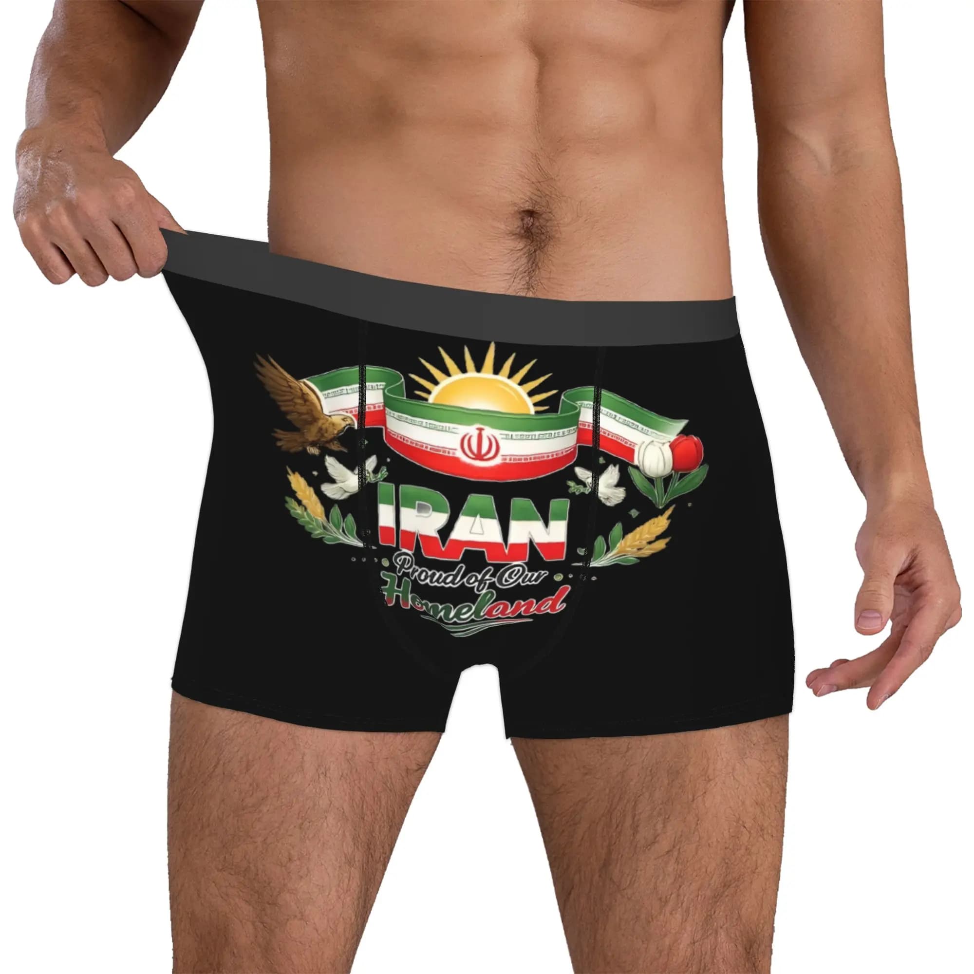 Boxer da Uomo Personalizzati con Bandiera Iraniana, Slip Traspiranti Stampati
