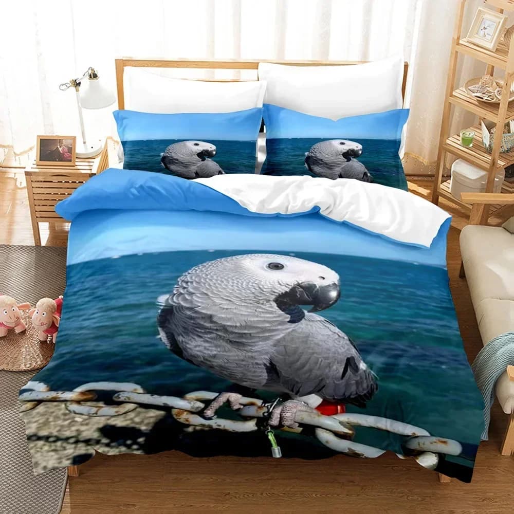 Parrot Lovely Gray Parrot Bedding Set Single Twin Double Queen King Cal King Size Bed Linen Set