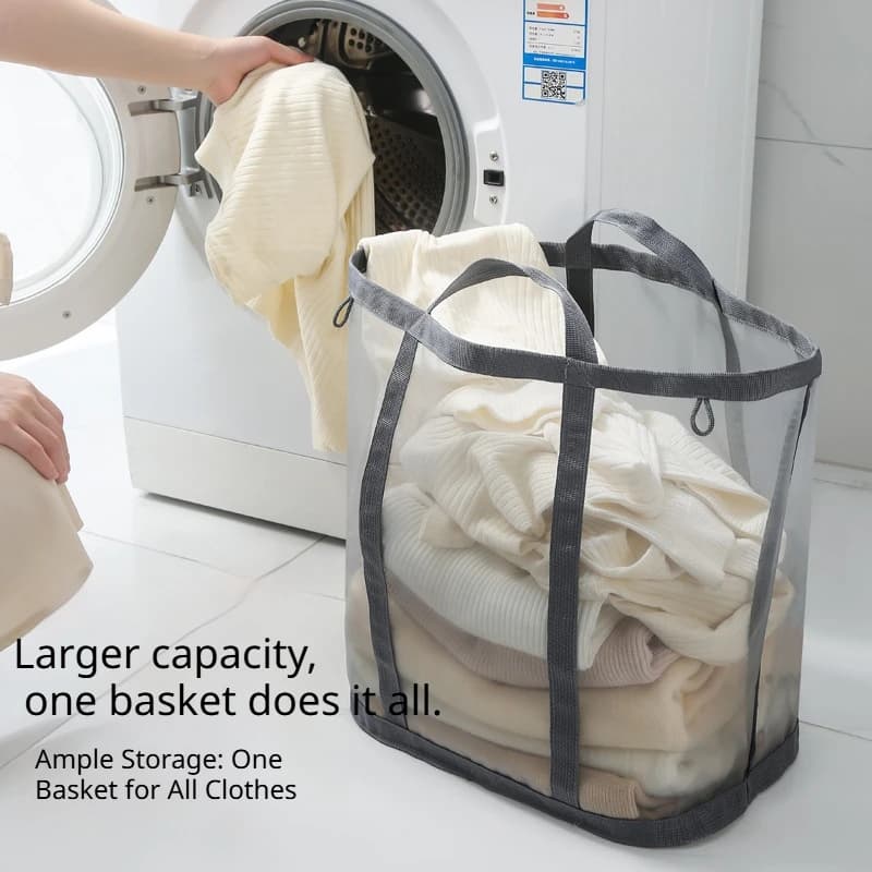 Mesh Laundry Basket Nylon With Handle Breathable Folding Portable Dirty Clothes Organizer Bags Large Capacity Toys Storage Bag