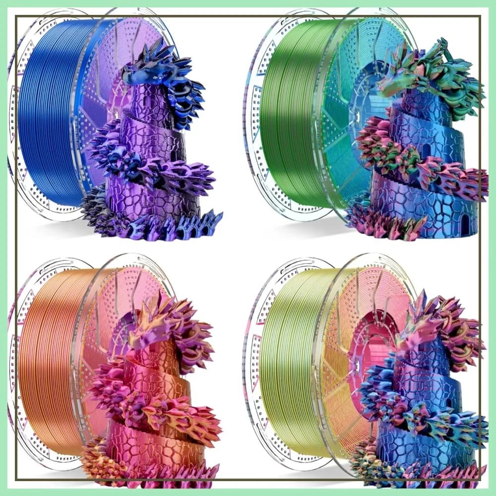 Filamento per Stampante 3D in PLA Tricolore Effetto Seta 1.75mm, Bobina Riutilizzabile Compatibile con Ricarica Bambulab, Confezione da 4KG/8.8lb