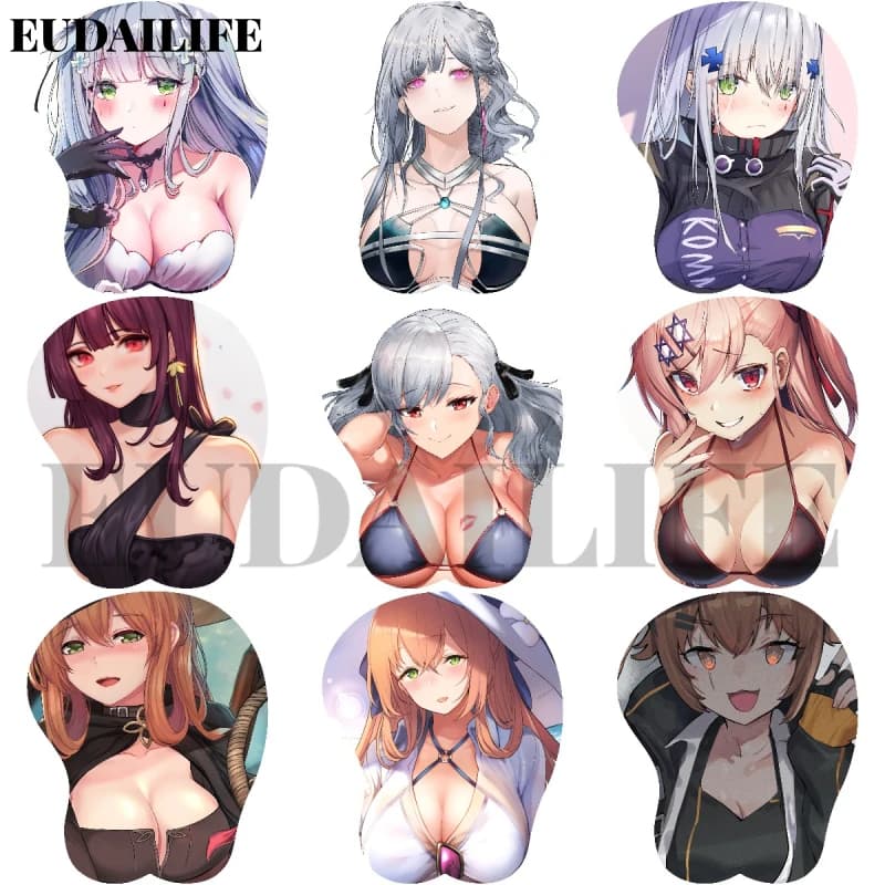 Ragazze Frontline Springfield HK416 3D Poggiapolsi per le mani Tappetino per mouse Tappetino per mouse Seno in silicone Oppai Morbido tappetino per mouse Regalo per il lavoro d'ufficio