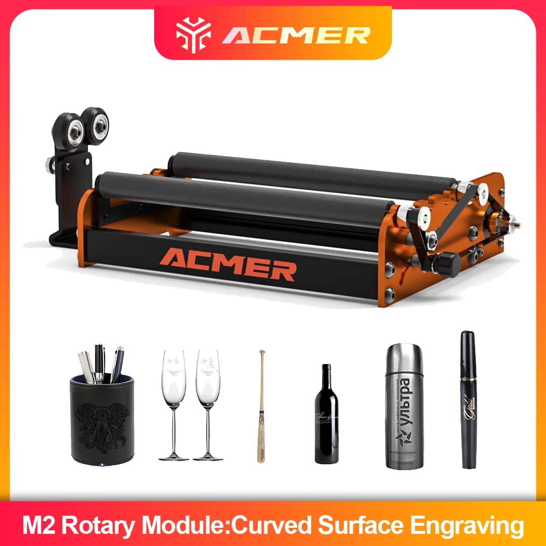 ACMER M2 Universal Rotating Roller Axis Y Diameter Adjustment at 4 Levels Extended Engraving Length Curved Items for Laser Engraver