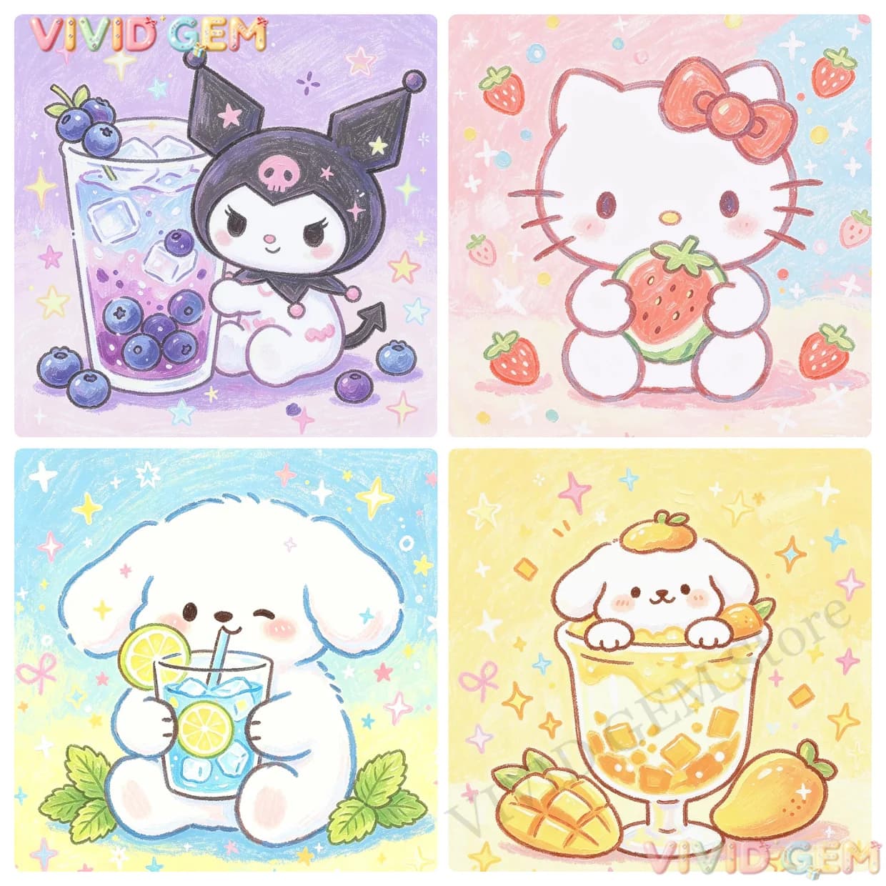 VIVID GEM Sanrio Kuromi Pompompurin Purple Pastel Diamond Painting Full Drill Cross Stitch Kit Home Decor Gift