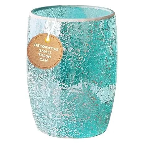 Cestino per Rifiuti in Vetro a Mosaico Moderno 5L, Verde Turchese, Decorativo per Bagno, Ufficio, Camera da Letto, Cucina