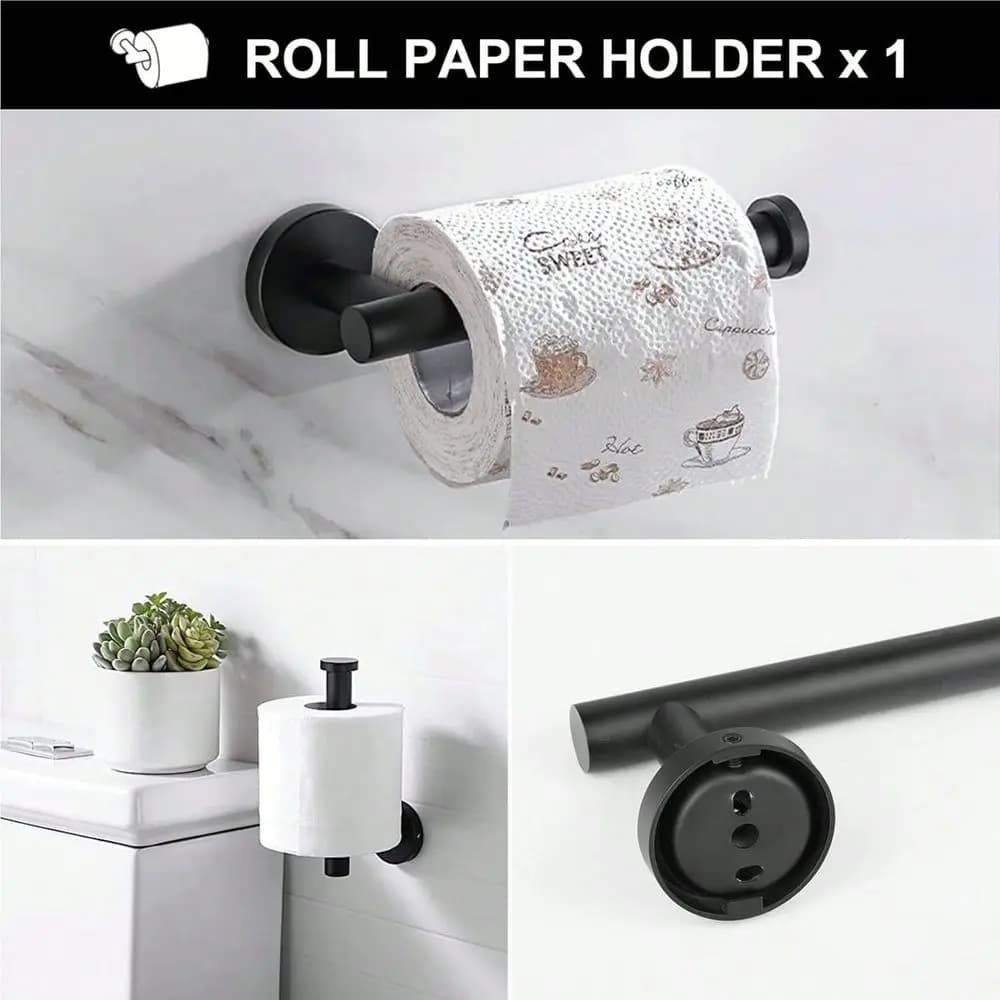 Set di accessori da bagno in acciaio inossidabile, senza foratura, composto da portasciugamani, portarotolo, appendiabiti e accessorio per vasca.