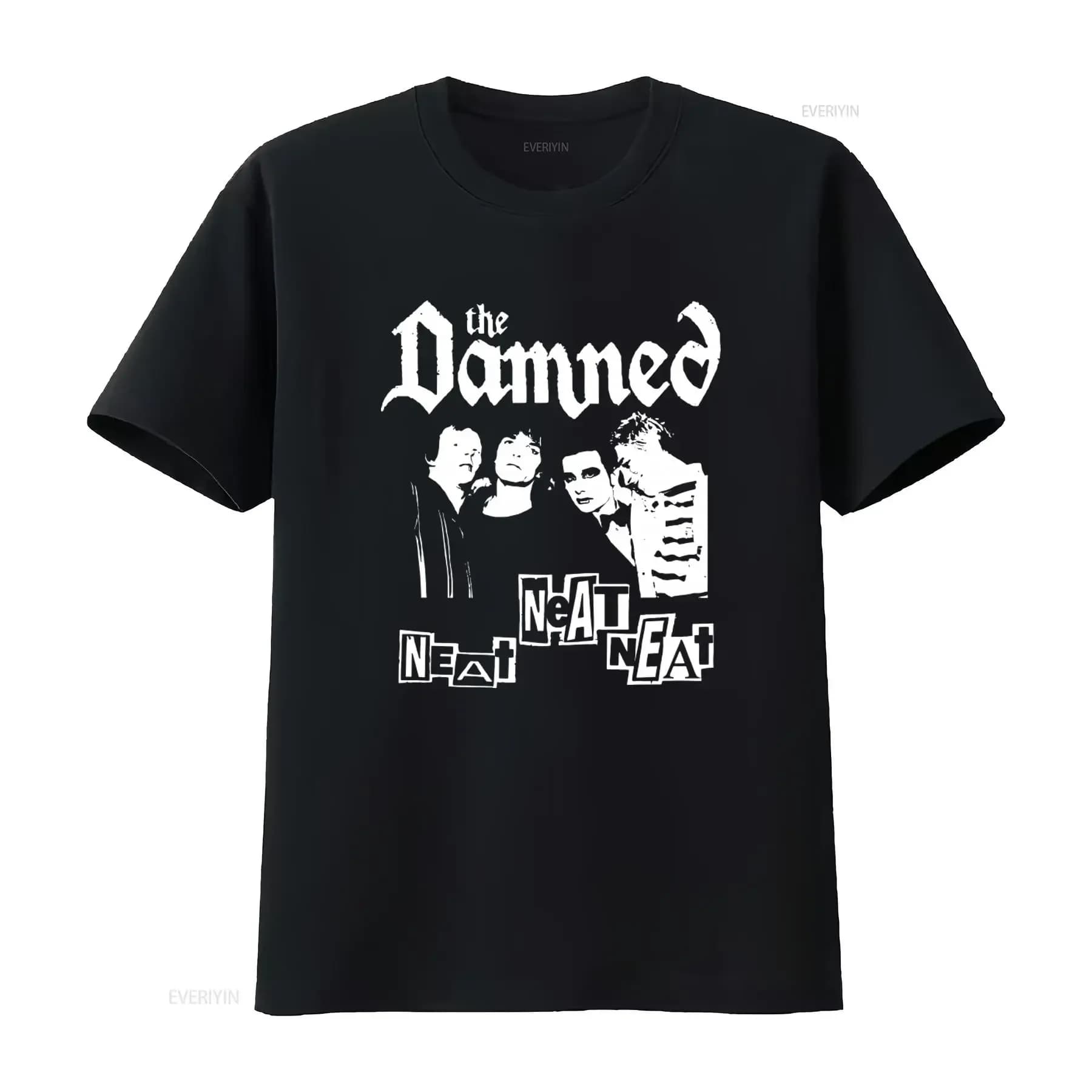 The Damned Band Neat Rock Punk Style Print T Shirt vintage Washed Breathable Casual Top For Everyday Wear Comfortable Slightly