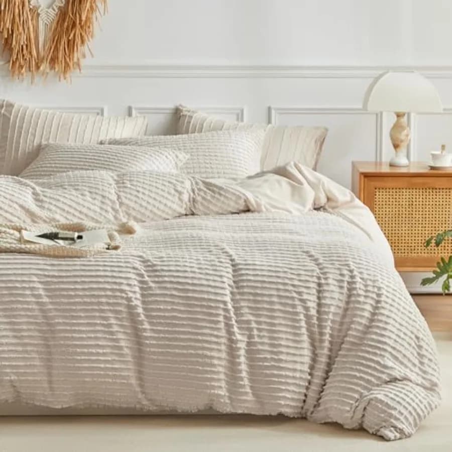 Boho KinSizeKhaki Waist Cover Set, Microfiber Bed Linen Set 3 Pieces, Ultra Soft, Breathable, Lightweight, With Motive Tuft Texe