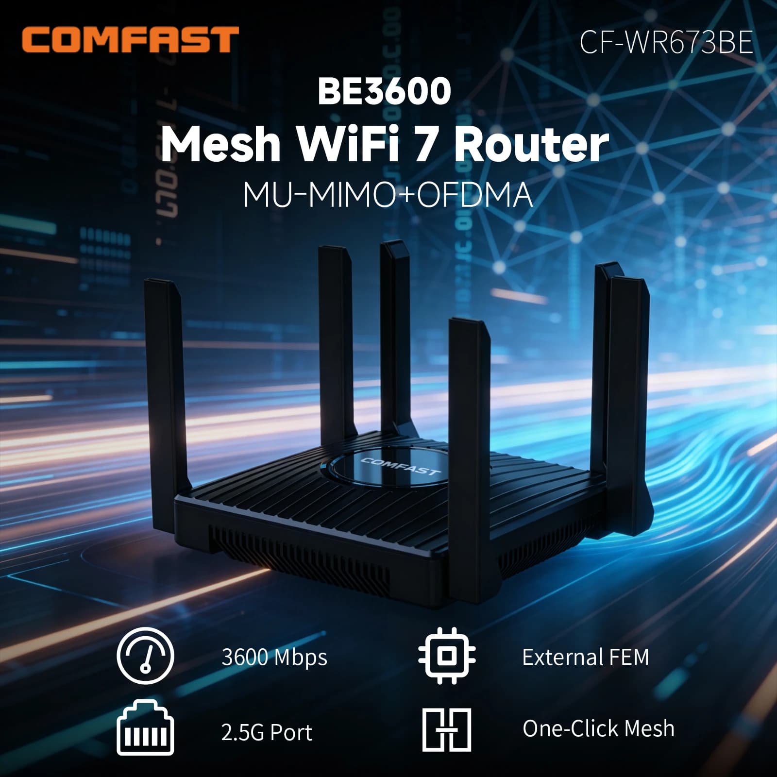 Router WIFI Comfast BE3600 WiFi 7 Dual-Band Qualcomm Quad-Core con Accelerazione Gaming 3570Mbps, Dual WAN LAN, Ripetitore di Rete Mesh