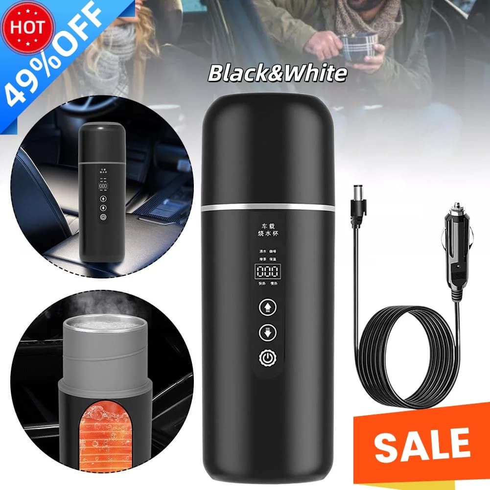 Tech Car Heating Cup 500 ML Portable Travel Heating Smart Stainless Steel Insulating Cup Display OLED Electric kettle 12V 24V