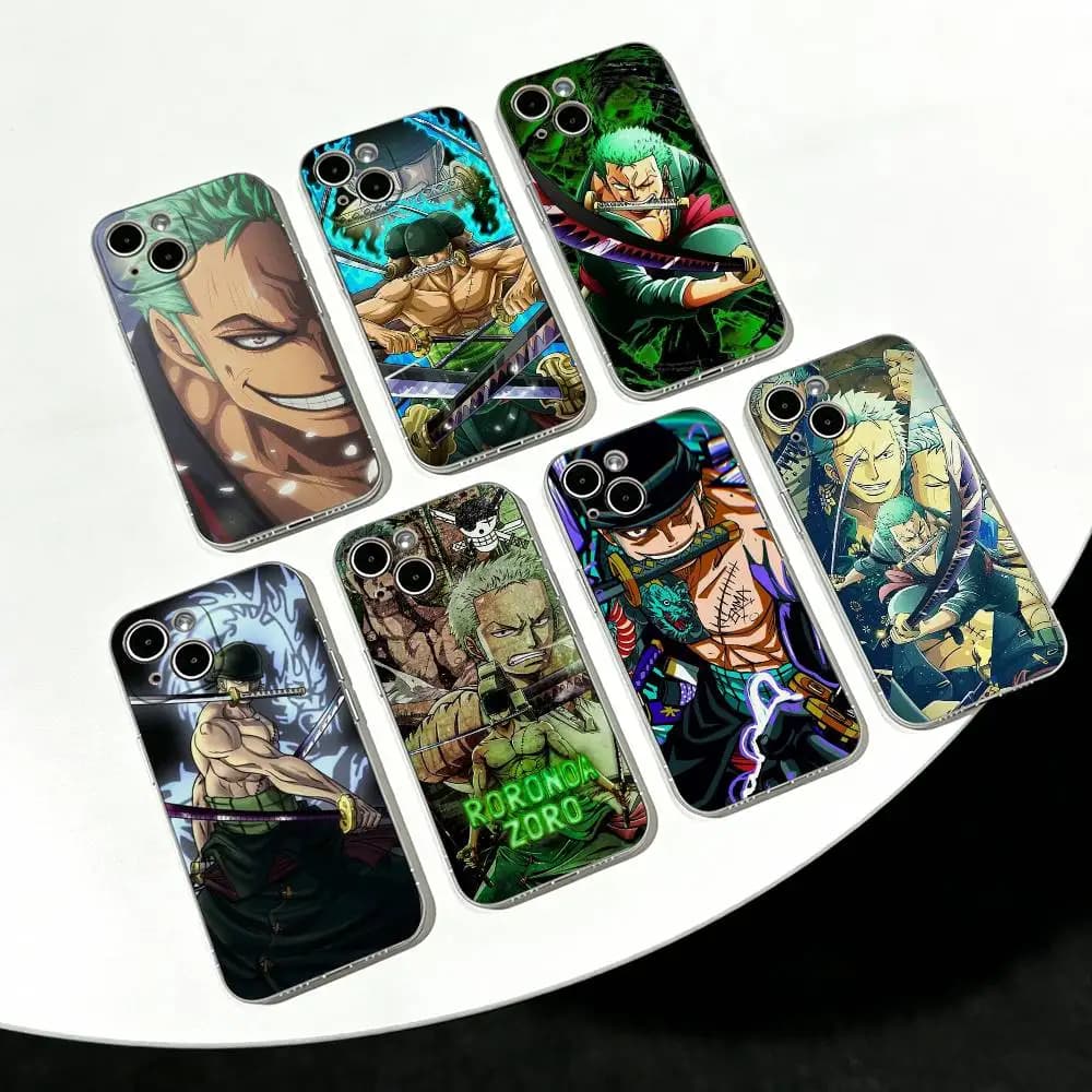 Cover Roronoa Zoro One Piece in TPU Ultra Trasparente Sottile Leggera Antiurto per iPhone 17 16 15 14 13 12 11 Pro Max Plus Mini