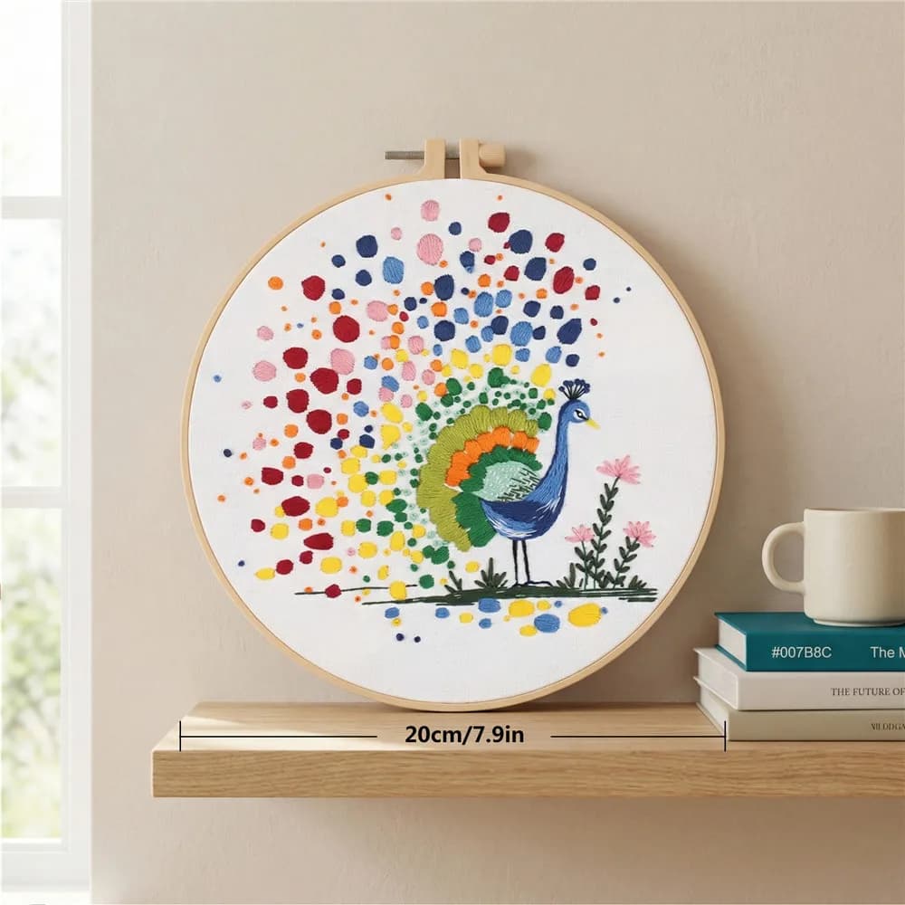 Set da 1 kit per ricamo a punto croce con pavone, nuova collezione, con telai e ago, per cucito a mano, decorazione da parete per casa e camera da letto