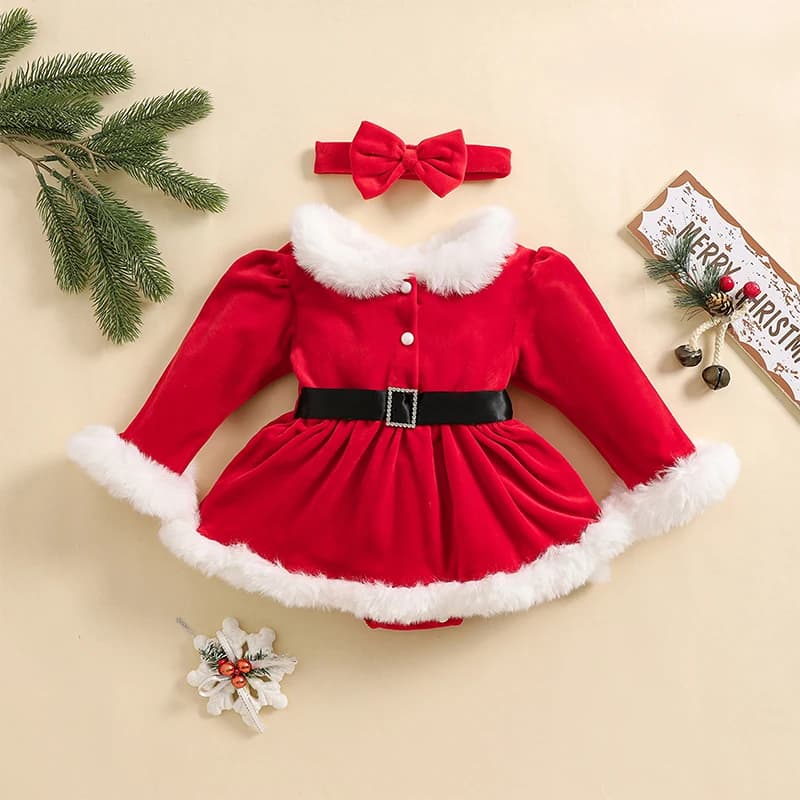 Il mio primo vestito natalizio per bambina, vestito da Babbo Natale peloso per neonato, simpatico abito natalizio rosso, pagliaccetto, vestiti natalizi