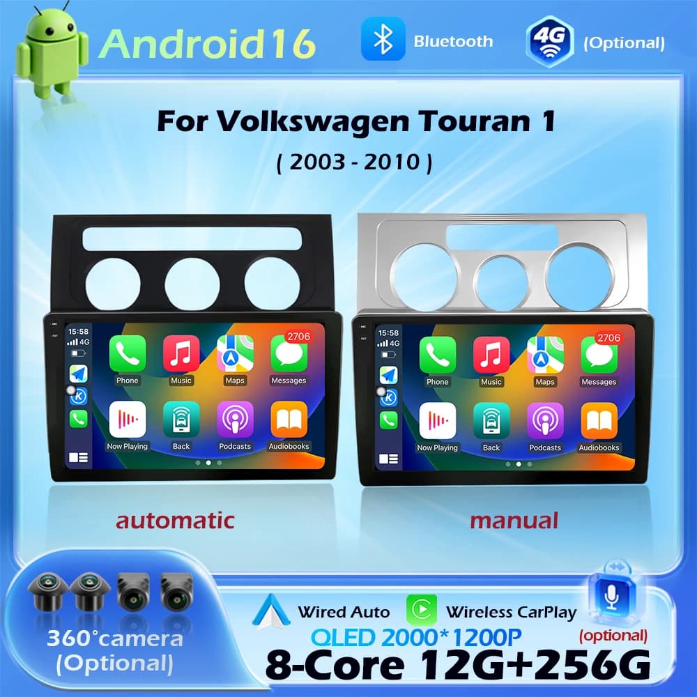 10"Navigation GPS Wireless CarPlay For Volkswagen VW Touran 1 2003 2004 2005 - 2010 DSP Android 16 Car Multimedia Player 4G WIFI