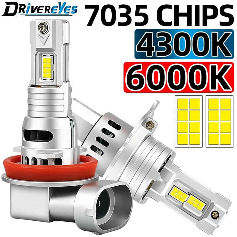1:1 Mini LED H11 H8 H9 H4 H7 Car Headlight Bulb Fog Light Canbus 4300K 6000K 16PCS CSP Turbo Fan Retrofit Kits 12V LED Plug&Play