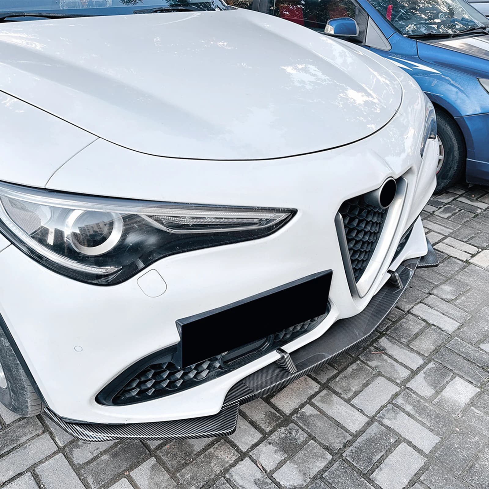 Lower Diffuser Protection Carbon Fiber Effect for Alfa Romeo Stelvio 2017-2025, Spoiler Bumpers Front Black Polished