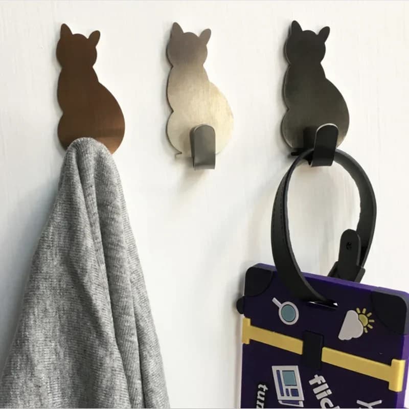 Vendita calda 2 pezzi modello gatto ganci autoadesivi portaoggetti bagno cucina appendiabiti bastone appeso a parete porta vestiti portasciugamani