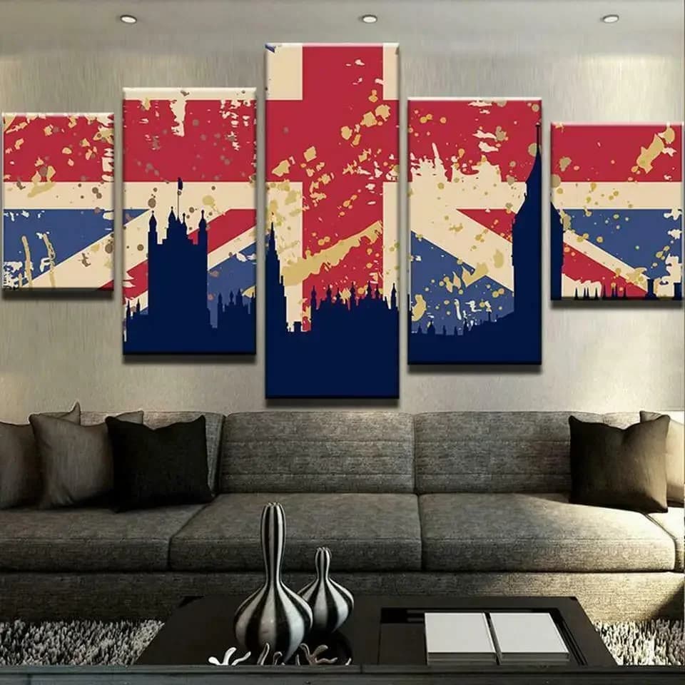 British flag on London Poster 5 pieces Image on canvas Print Wall Art Canvas Painting Wall Decoration for Living Room Without Frame