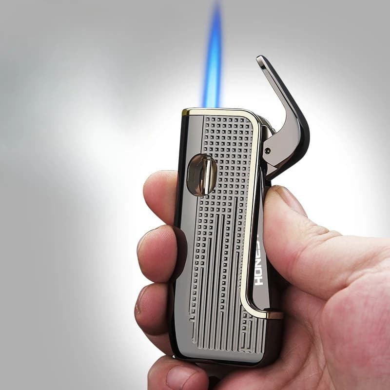 New Cigar Drill Windproof Lighter Metal Inflatable Direct-flush Visible Air Window Lighter High-end Men's Cigarette Accessories