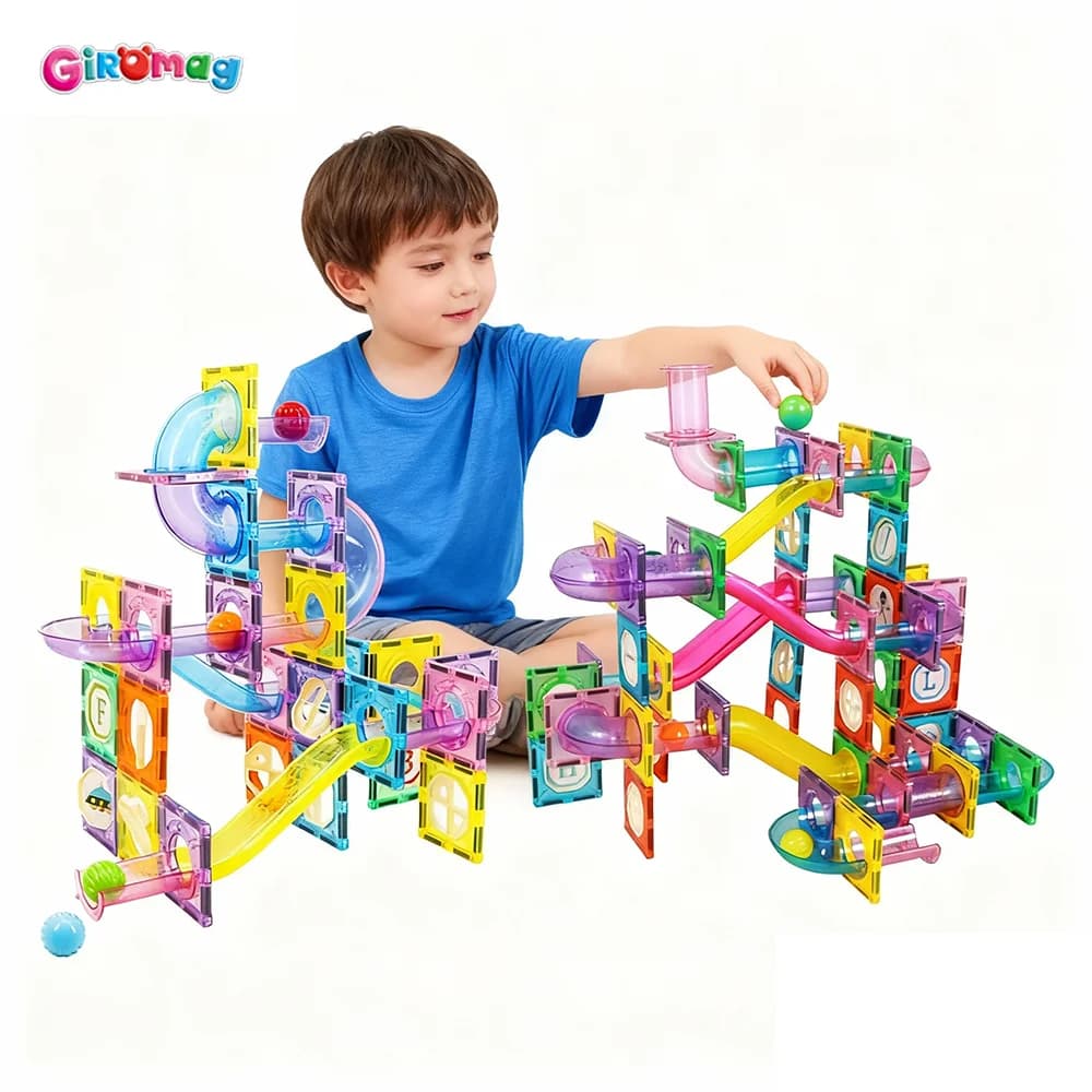GIROMAG Set da costruzione per piastrelle e tubi magnetici da 110 pezzi - Giocattoli educativi da costruzione STEM per bambini, ragazzi e ragazze dai 3 ai 12 anni